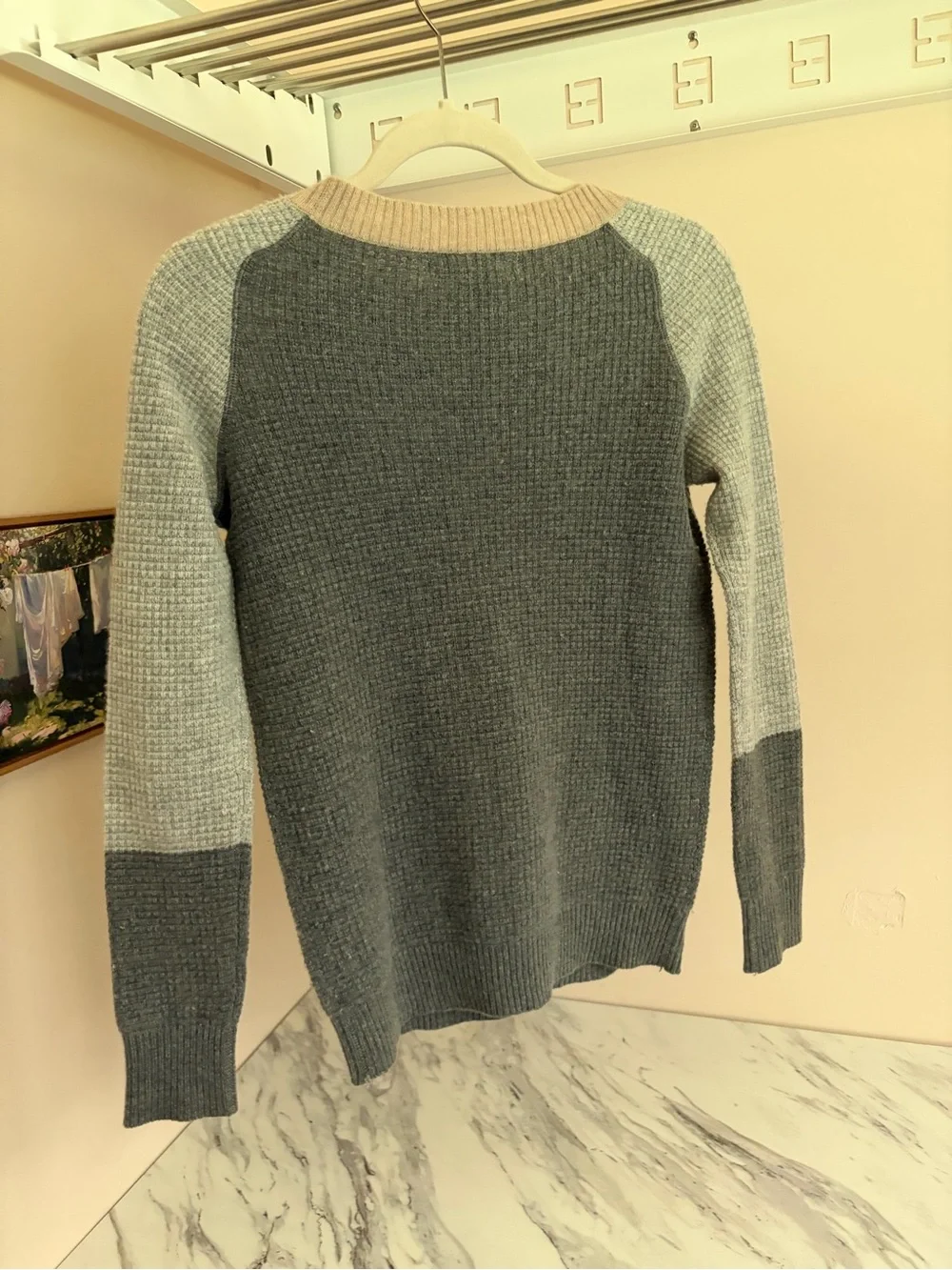J. Crew Cashmere Crewneck Sweater in Light Gray and Cream